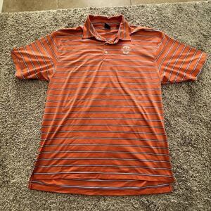 Dunning Golf Polo Shirt Mens Size XL Orange Striped Short Sleeve Stretch